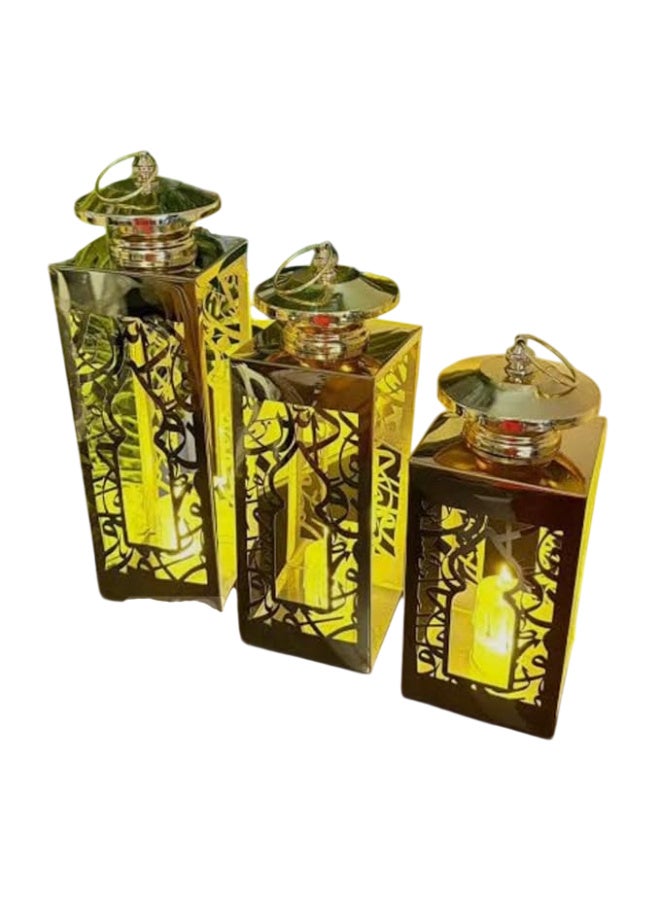 Ramadan Decor Lanterns Set, Metal, Gold Glitter, 3 Pieces, Islamic Ethnic Design, Free Standing - Image 2